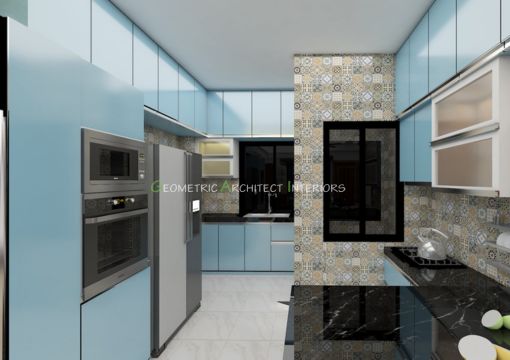 Off blue color kitchen design