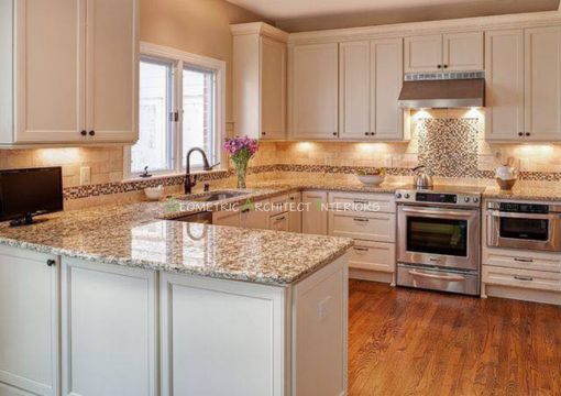 kitchen design with glossy marble top