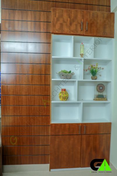 wall paneling plus showpiece cabinet