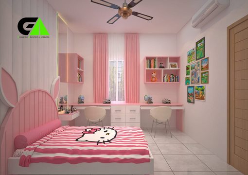 pink color bedroom design in Rajshahi