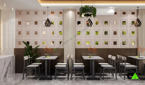 Elegant dining interior from restaurant interior design project in Mirpur-