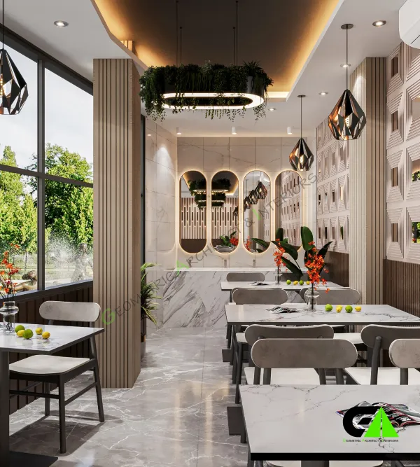 Professional restaurant interior design in Mirpur showing full dining layout