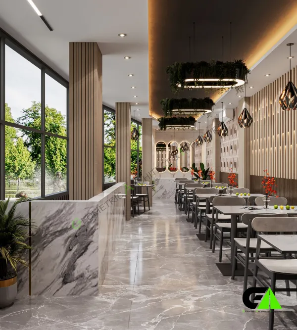 Stylish restaurant interior design project in Mirpur with modern seating arrangement