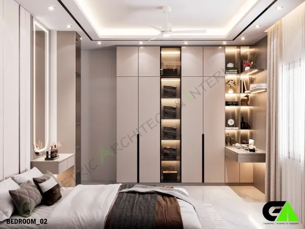 modern bedroom design with large closet
