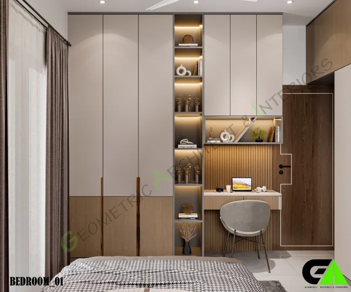 Bedroom with study desk and wardrobe