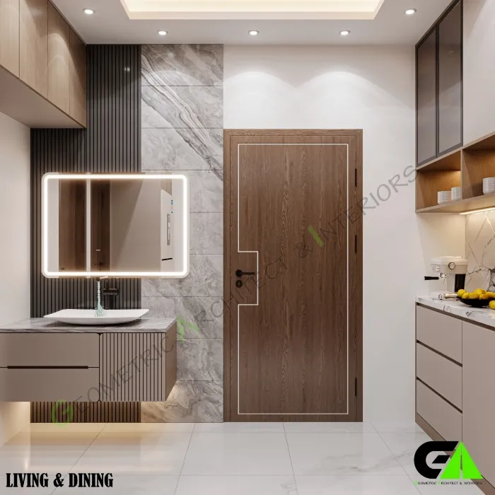 Entryway or powder room area with sink and door