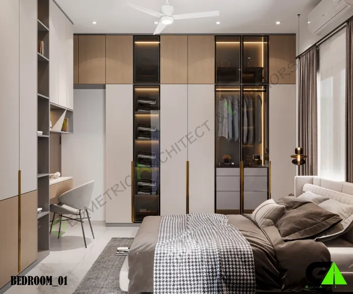 Modern bedroom with large wardrobe in Jatrabi Dhaka