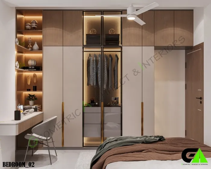 Small home interior design in Jatrabari - stylish bedroom with Eiffel Tower wall art and modern seating area