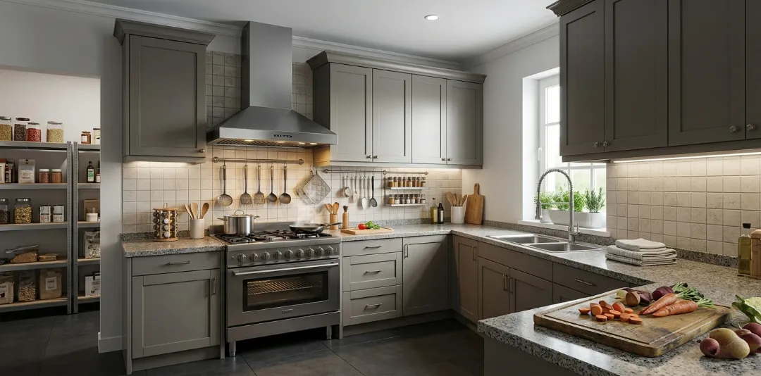 Modern L-shaped kitchen wet kitchen