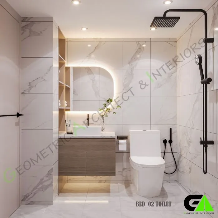 Spacious girls bathroom design featuring freestanding bathtub, marble finish, modern vanity with LED mirror, and natural light Spacious girls bathroom design featuring freestanding bathtub, marble finish, modern vanity with LED mirror, and natural light