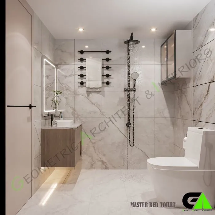 Spacious girls bathroom design featuring freestanding bathtub, marble finish, modern vanity with LED mirror, and natural light Bangladesh Interior Design Spacious girls bathroom design featuring freestanding bathtub, marble finish, modern vanity with LED mirror, and natural light Bangladesh Interior Design